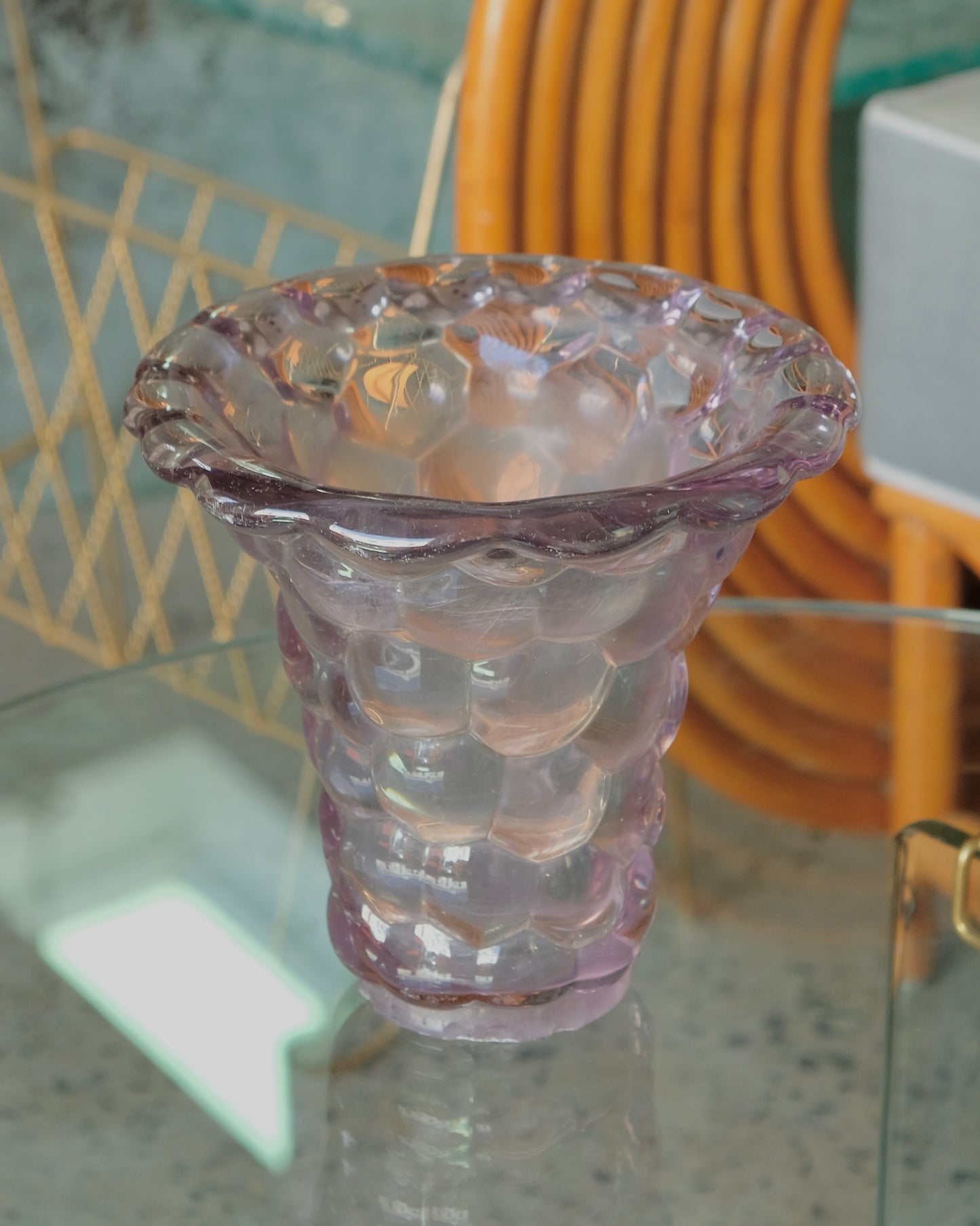 PURPLE ART DECO HONEYCOMB VASE