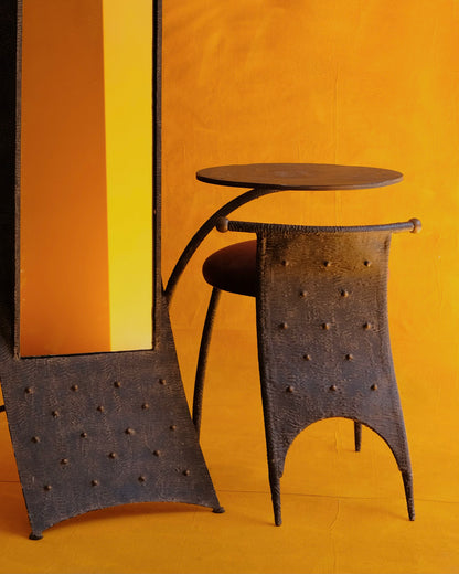 BRUTALIST METAL MIRROR w. SIDE CHAIR