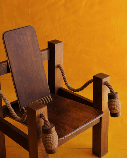 BRAZILIAN OAK ARMCHAIR w. ROPE DETAILS