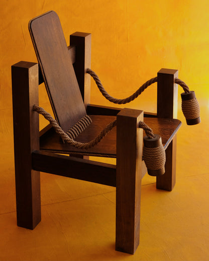 BRAZILIAN OAK ARMCHAIR w. ROPE DETAILS
