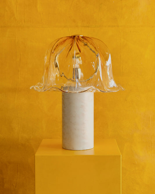 LA MURRINA TRAVERTINE LAMP w. AMBER MURANO GLASS SHADE