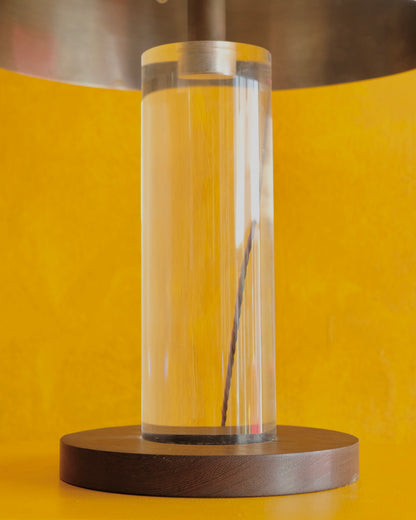 CHROME GUZZINI TABLE LAMP w. WALNUT & LUCITE BASE