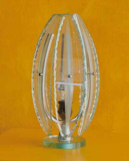HAND CARVED GLASS CAGE LAMP
