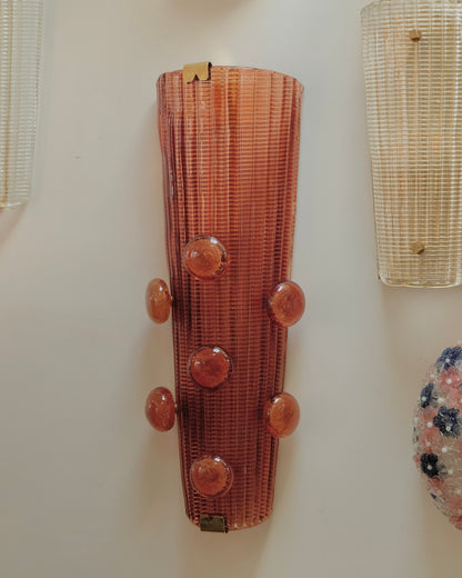 TRIO OF LARGE TANGERINE MURANO GLASS SCONCES w. APPLIED SPOTS