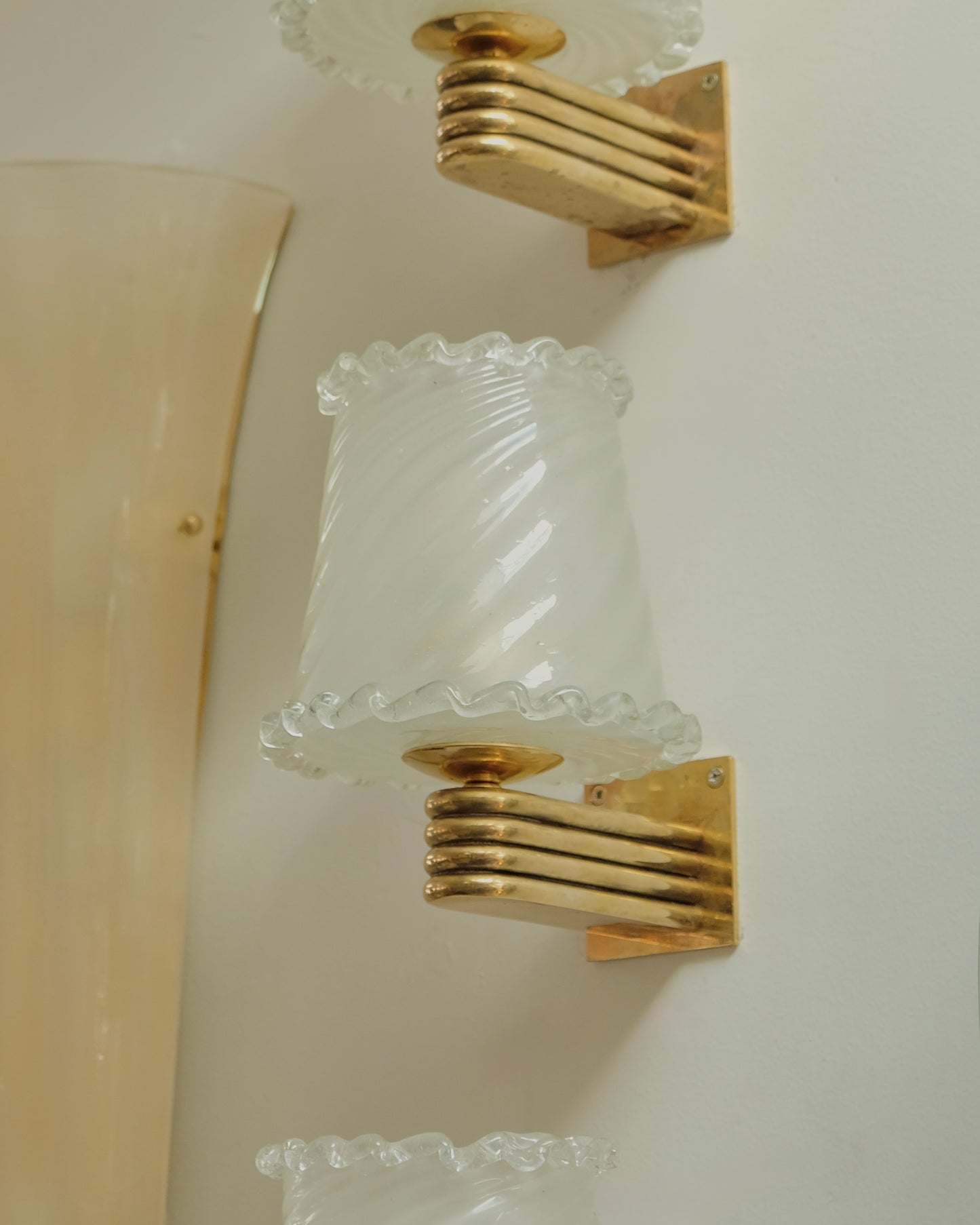 TRIO OF SCALLOP LINED PULEGOSO SCONCES