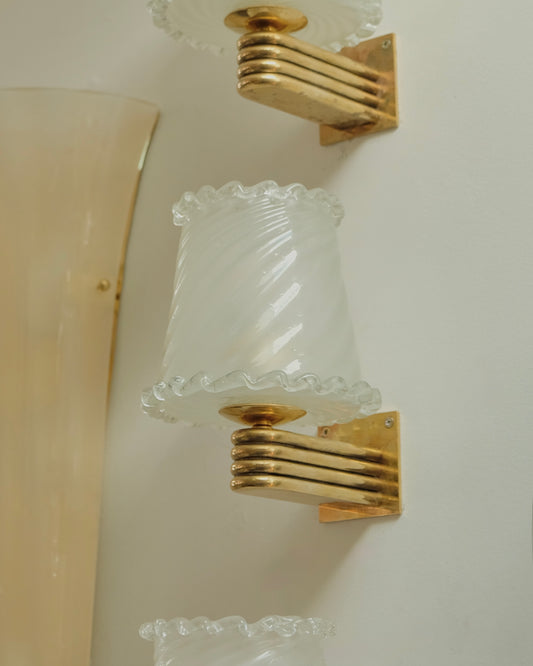 TRIO OF SCALLOP LINED PULEGOSO SCONCES