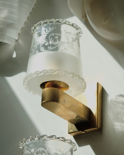 TRIO OF FROSTED MURANO GLASS ETCHED WALL SCONCES