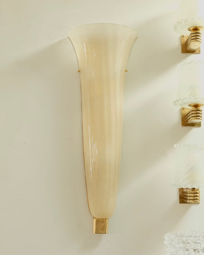 PAIR OF TAPERED AMBER MURANO GLASS OPALINE SCONCES