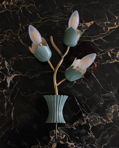BRASS FLORAL STILNOVO WALL SCONCES