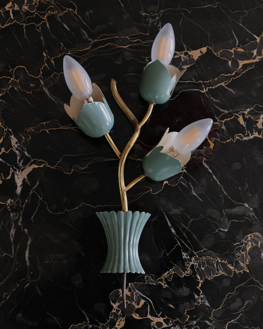 BRASS FLORAL STILNOVO WALL SCONCES