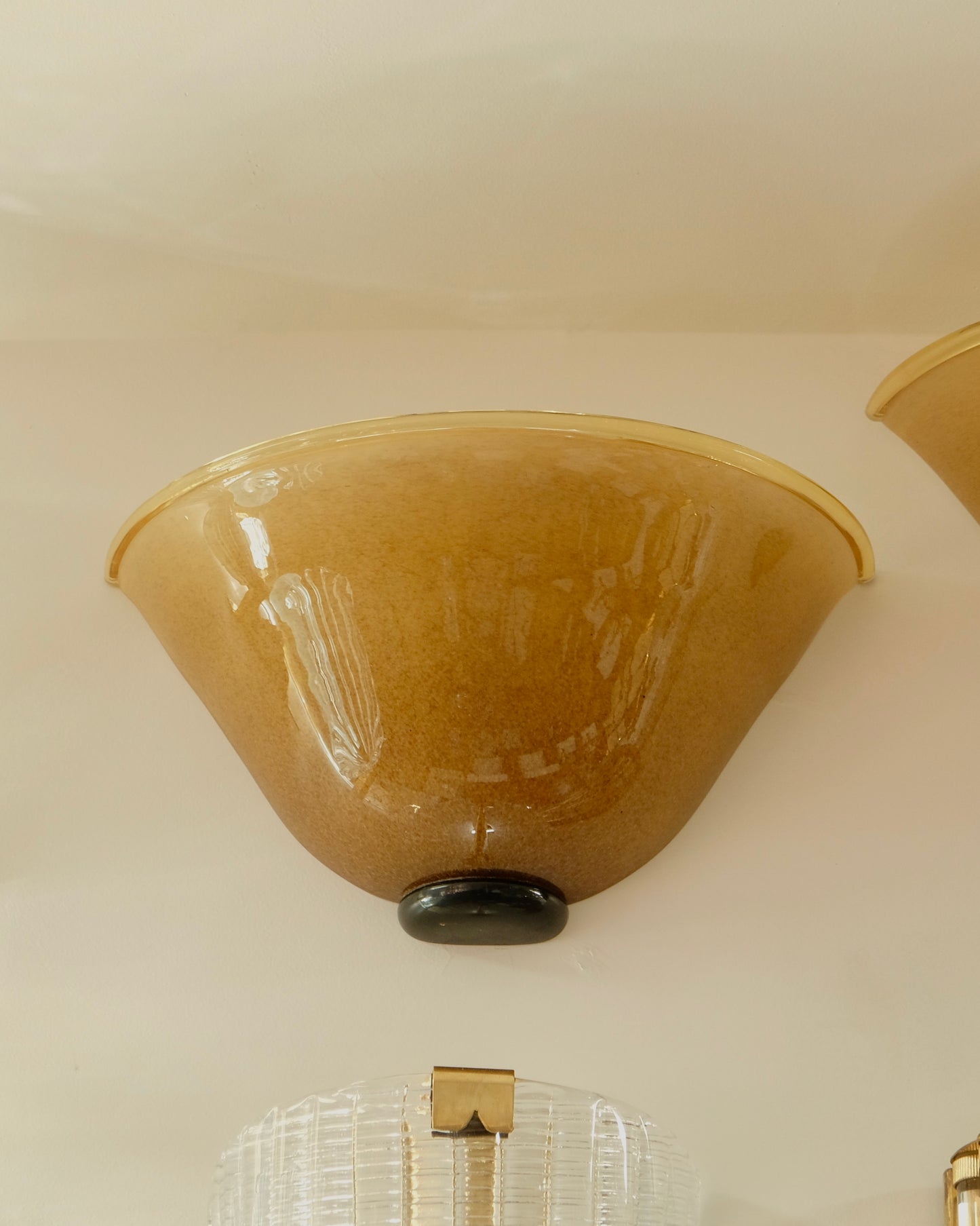TRIO OF MURANO MEDALLION GLASS WALL SCONCES