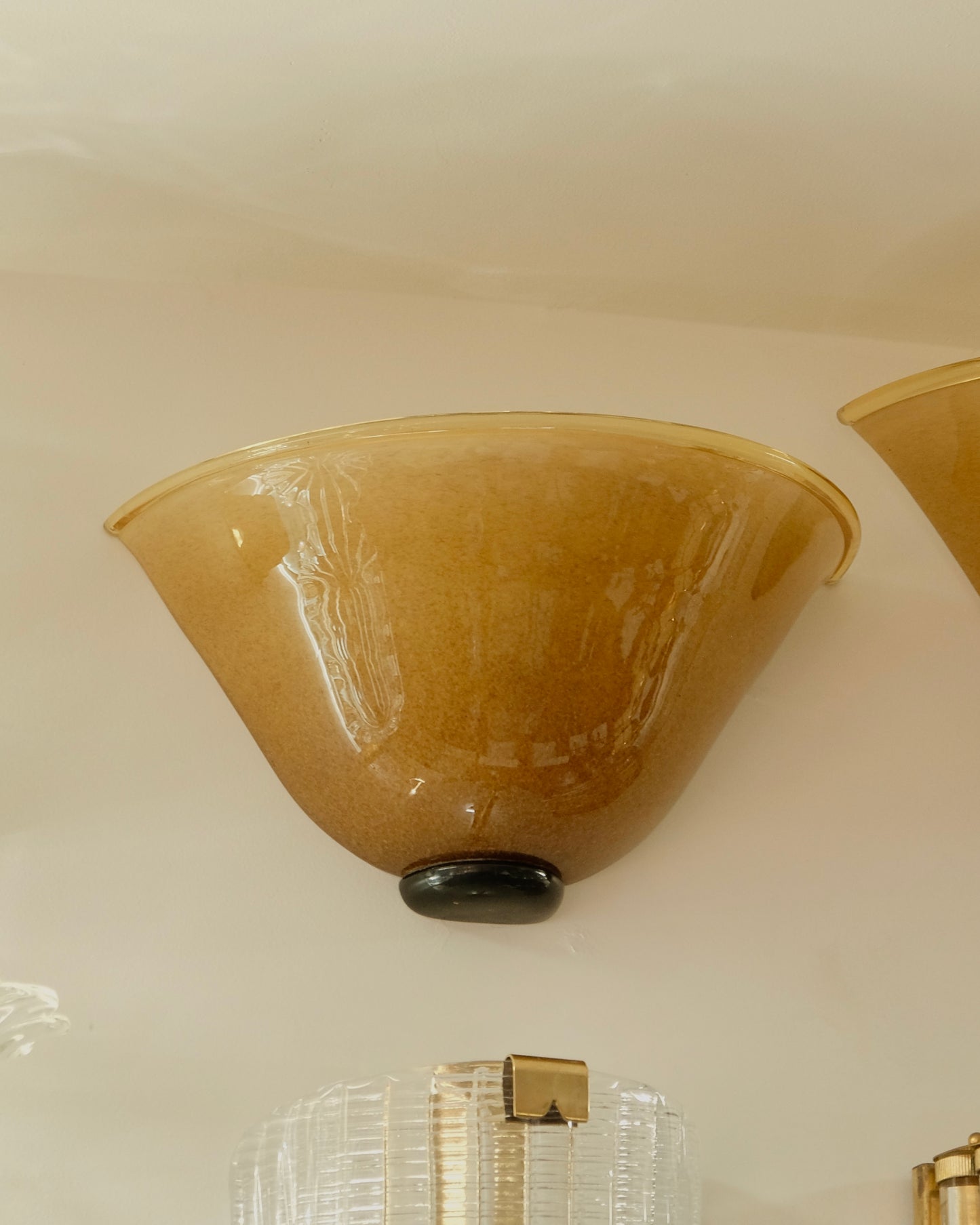 TRIO OF MURANO MEDALLION GLASS WALL SCONCES