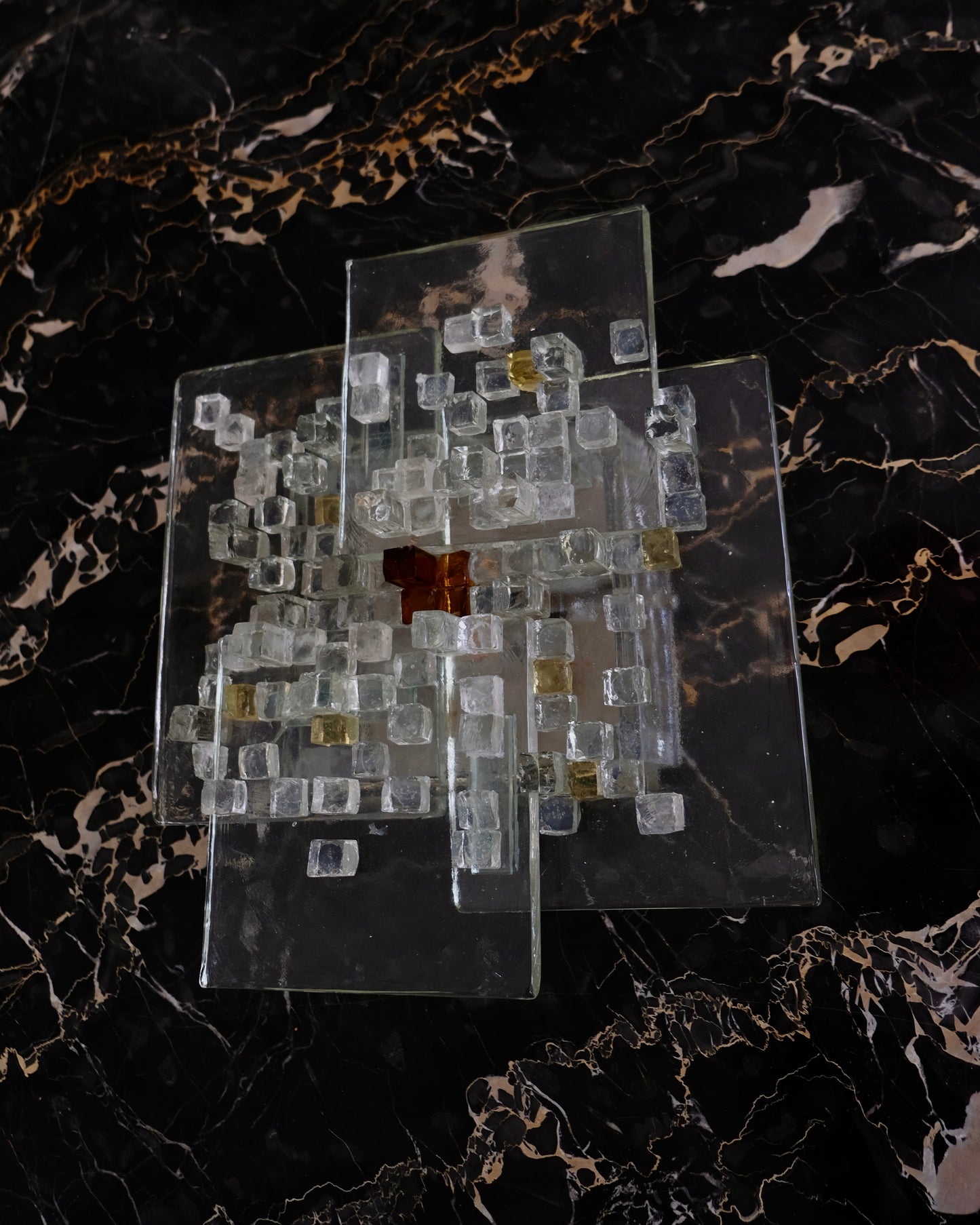 LAYERED SQUARE MURANO GLASS SCONCE w. AMBER CENTRE