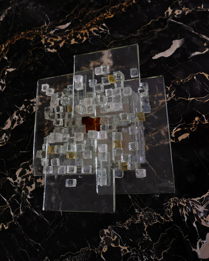 LAYERED SQUARE MURANO GLASS SCONCE w. AMBER CENTRE