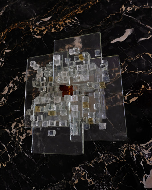 LAYERED SQUARE MURANO GLASS SCONCE w. AMBER CENTRE