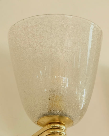 TRIO OF BRASS MOUNT SPECKLED MURANO GLASS SCONCES