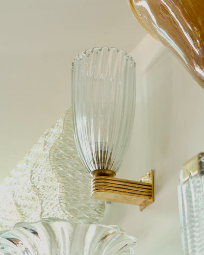 PAIR OF NARROW FLUTED MURANO GLASS WALL SCONCES