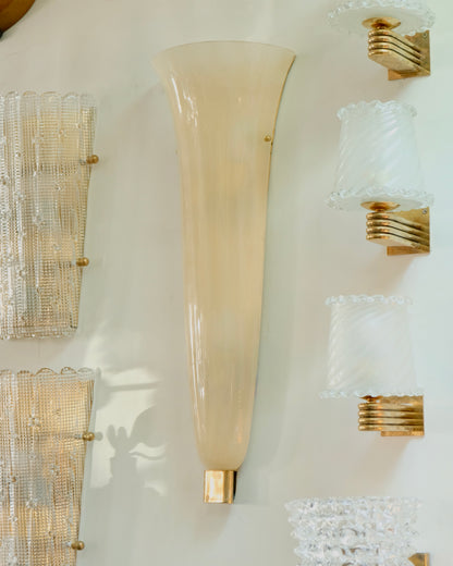 PAIR OF TAPERED AMBER MURANO GLASS OPALINE SCONCES