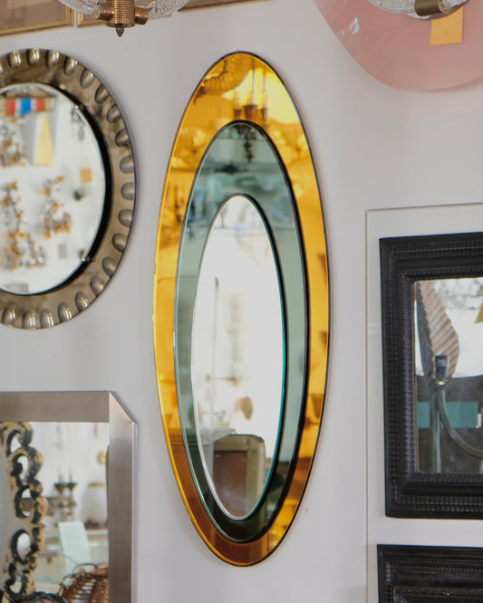 TRI-TIERED AMBER GLASS OVAL MIRROR
