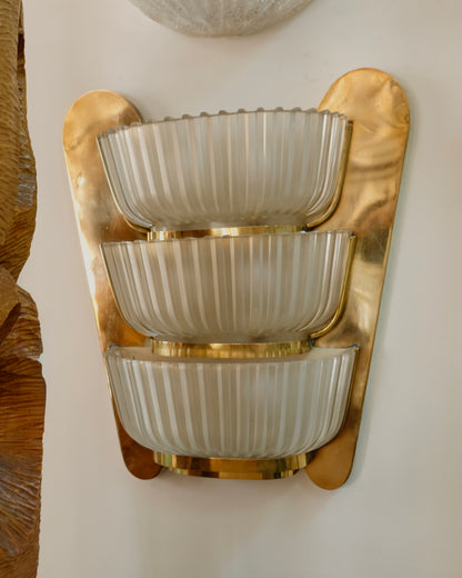 SINGLE BRASS ART DECO TRIO LIGHT WALL SCONCE