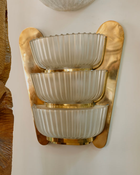 SINGLE BRASS ART DECO TRIO LIGHT WALL SCONCE