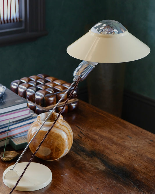 MODERNIST METAL & CHROME SAUCER TABLE LAMP