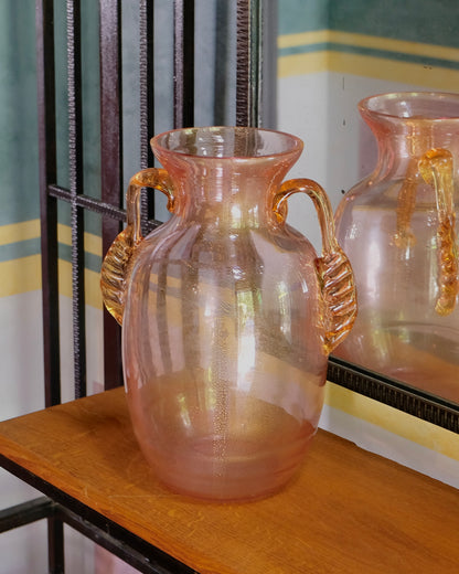 SCALLOP PINK VASE w. AMBER WASH