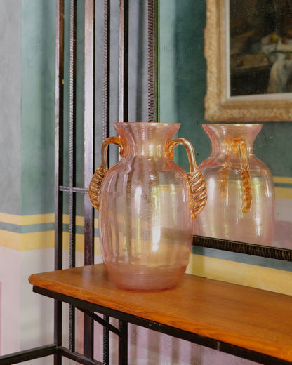 SCALLOP PINK VASE w. AMBER WASH