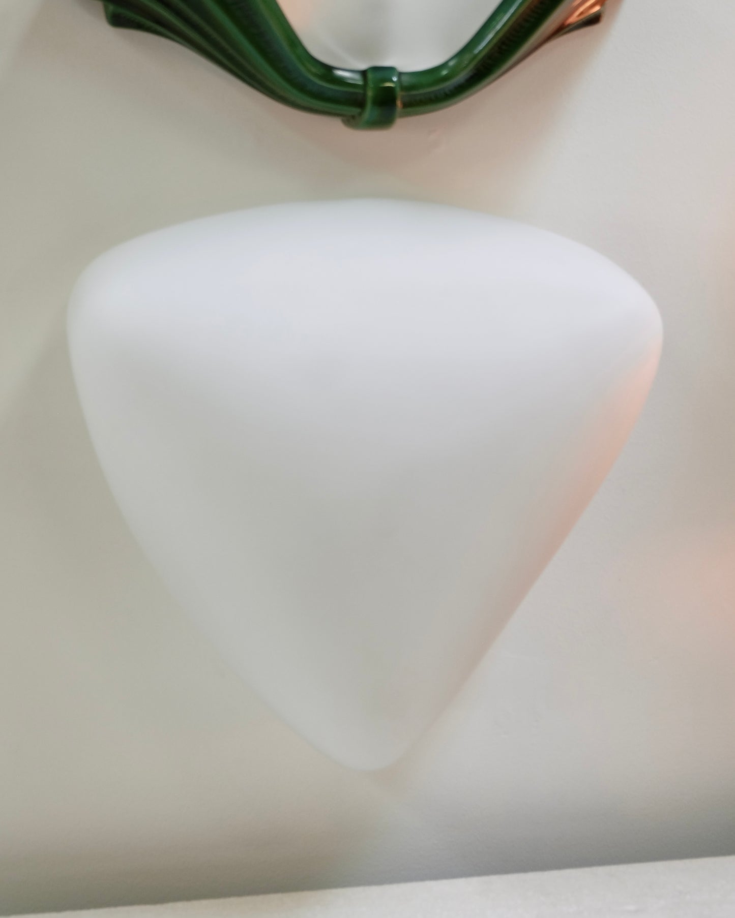 PAIR OF FROSTED GLASS STONE SCONCES w. HANDLE MOUNT