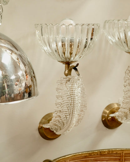 PAIR OF MURANO GLASS LEAF SINGLE ARMED SCONCES