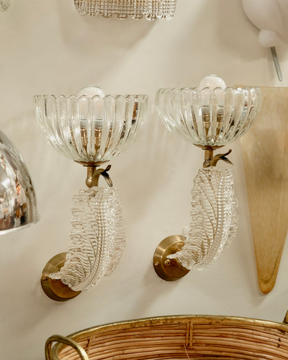 PAIR OF MURANO GLASS LEAF SINGLE ARMED SCONCES
