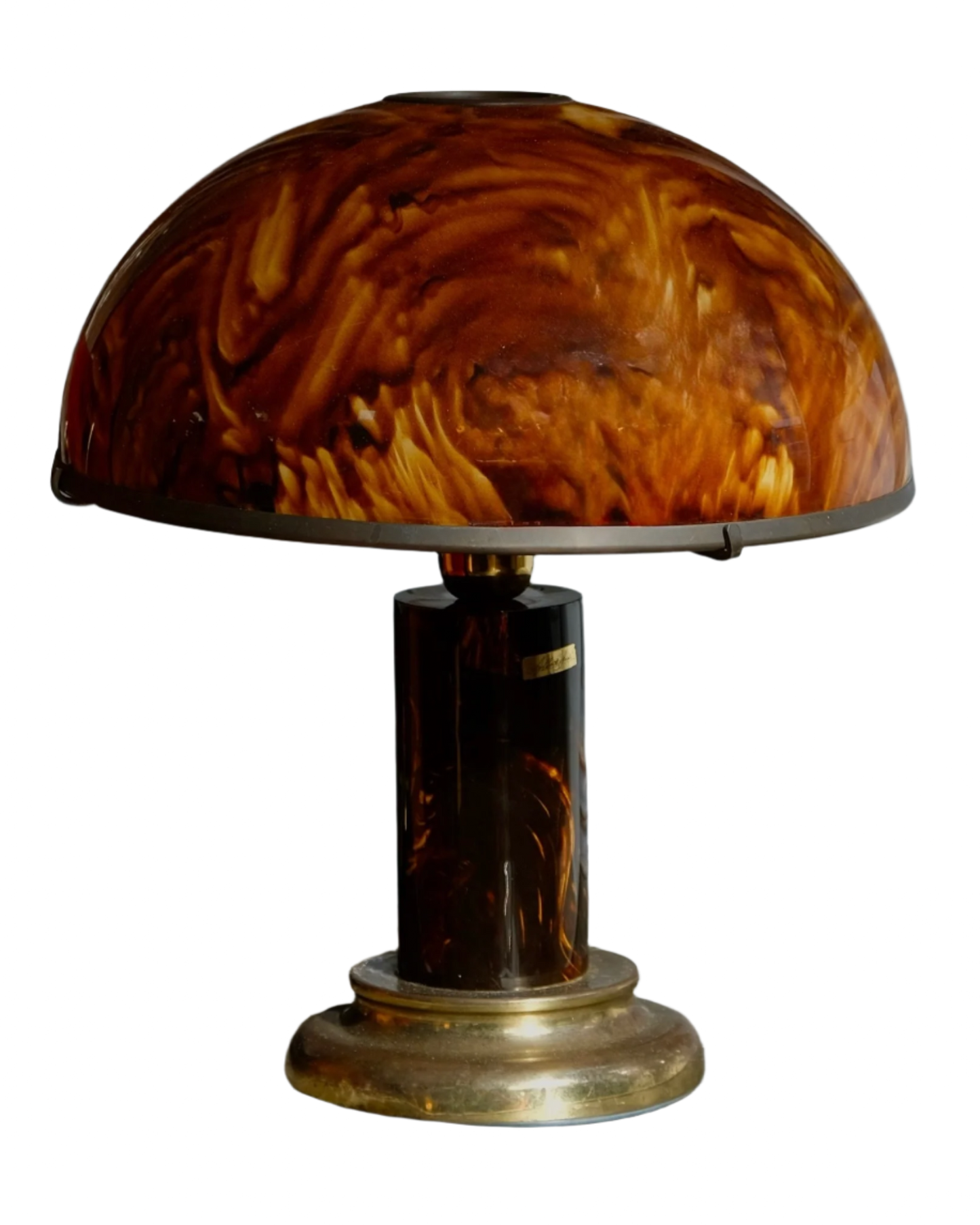LUCITE & BRASS SIGNED TORTOISESHELL TABLE LAMP