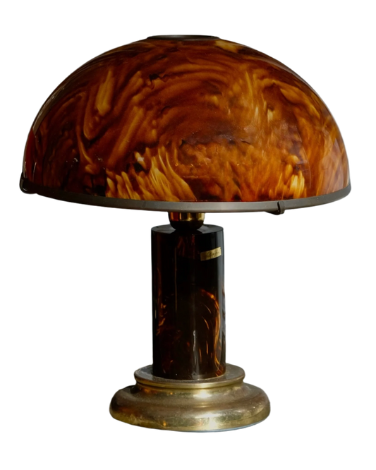 LUCITE & BRASS SIGNED TORTOISESHELL TABLE LAMP