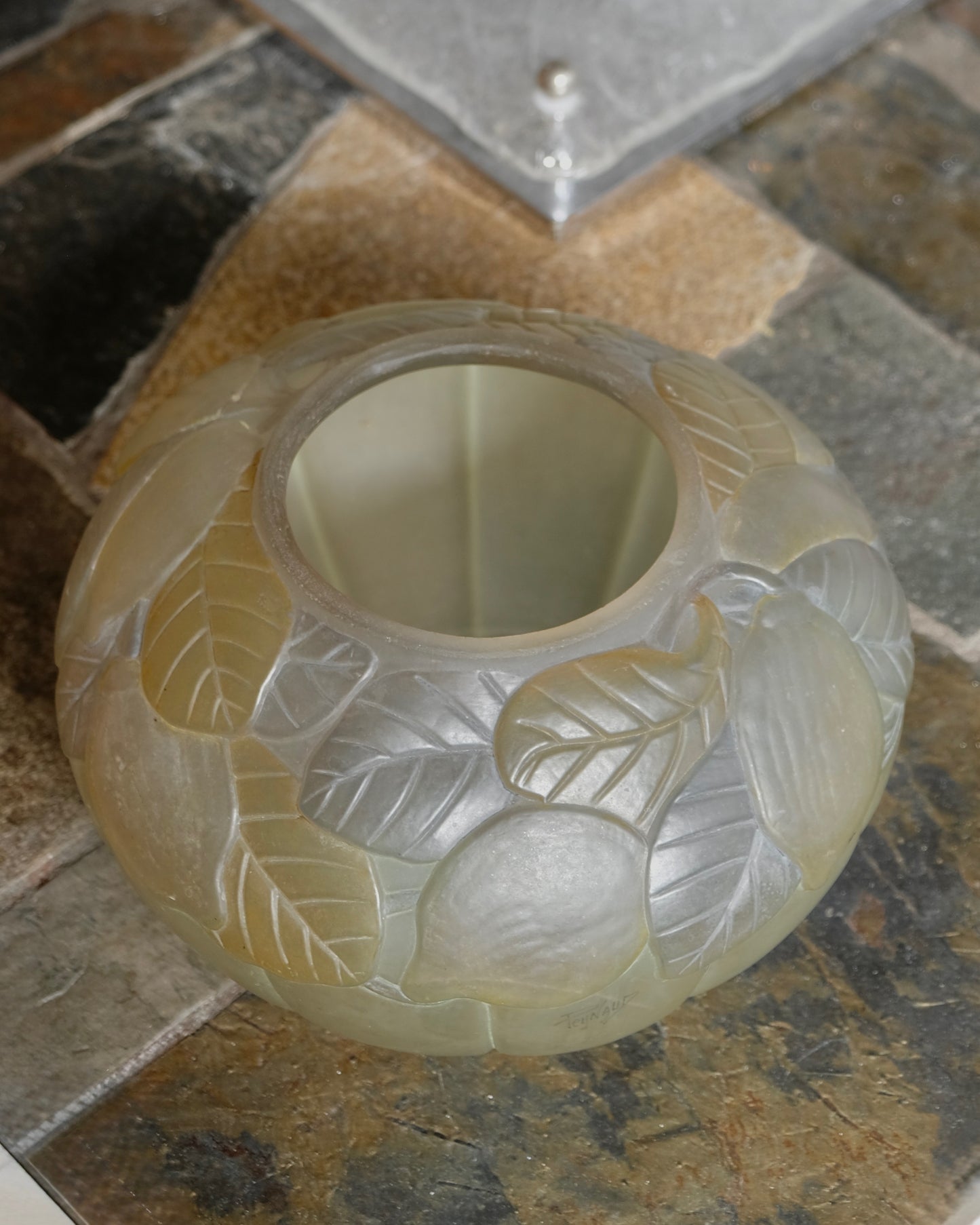 SIGNED ETCHED LEAF VASE
