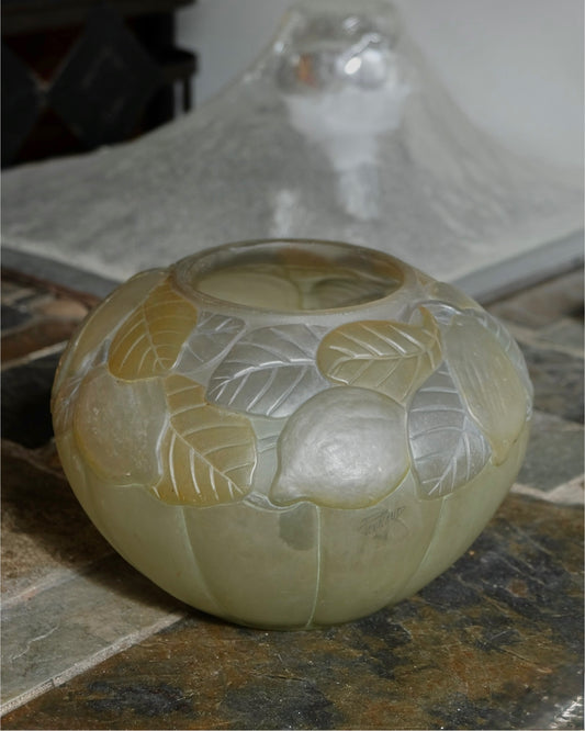 SIGNED ETCHED LEAF VASE