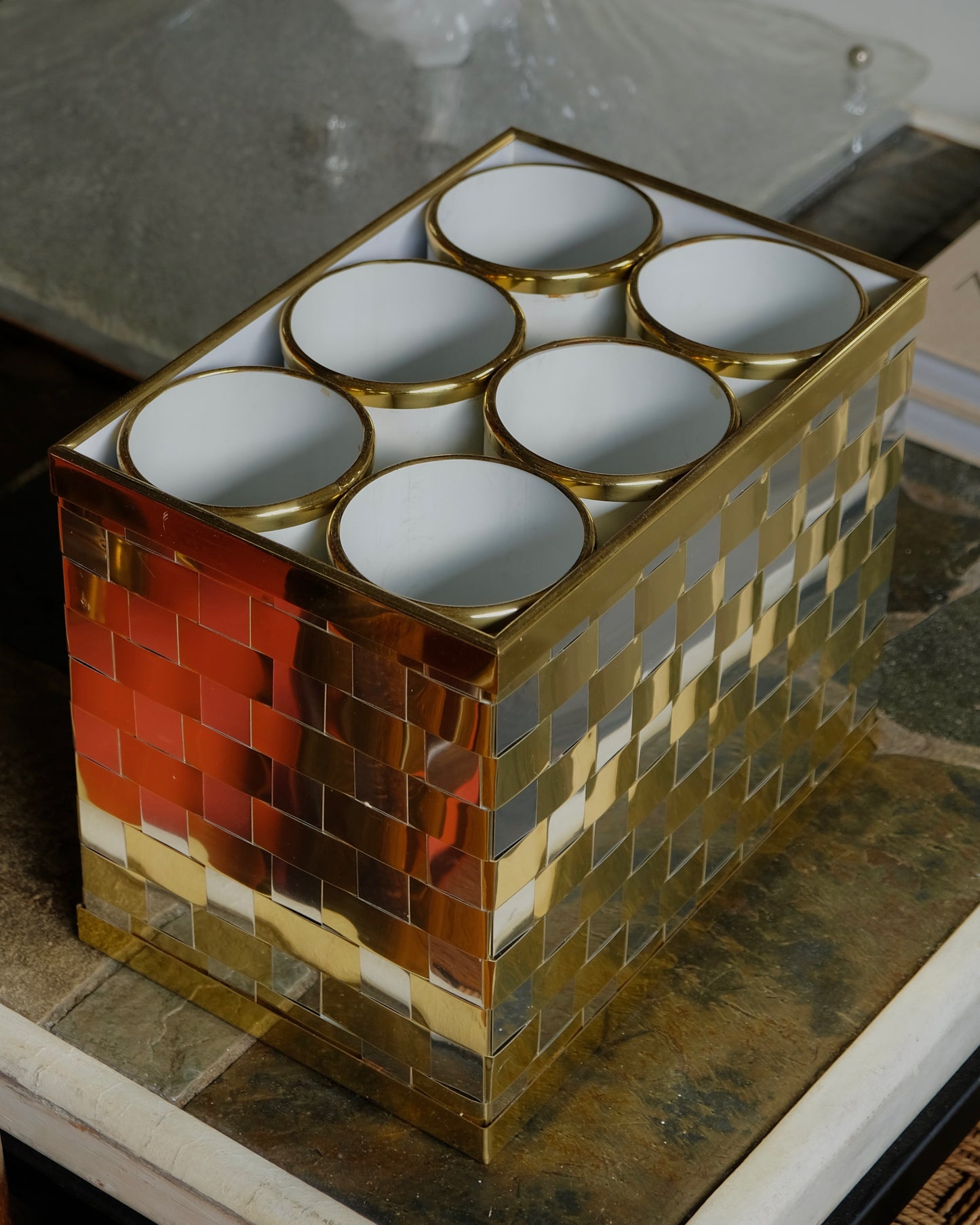 BRASS CHECKERED WINE STAND