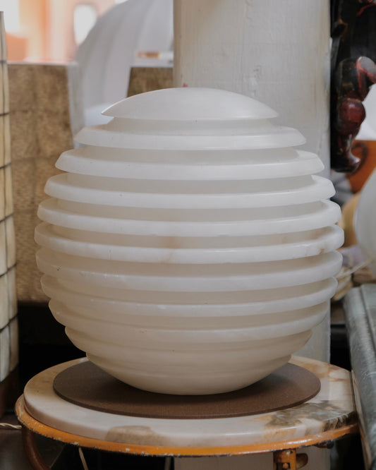 ALABASTER GLOBE LAMP w. AGED BRASS BASE