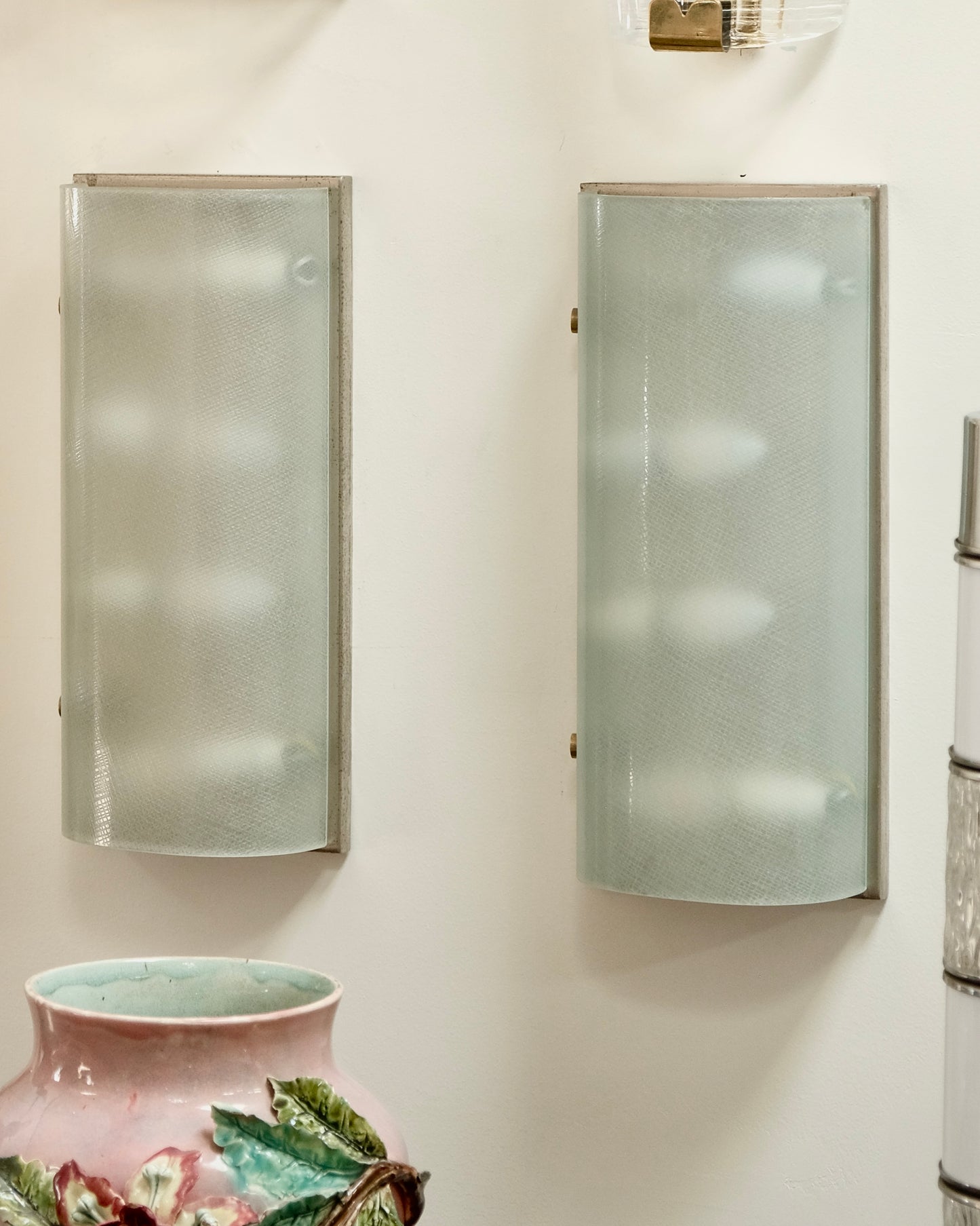 FOUR LIGHT TEXTURED FONTANA ARTE BRASS CLIP SCONCES