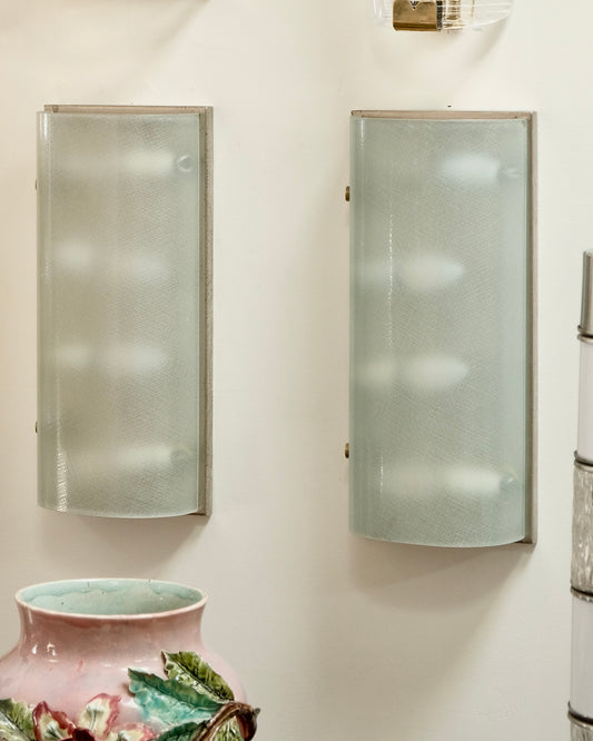 FOUR LIGHT TEXTURED FONTANA ARTE BRASS CLIP SCONCES
