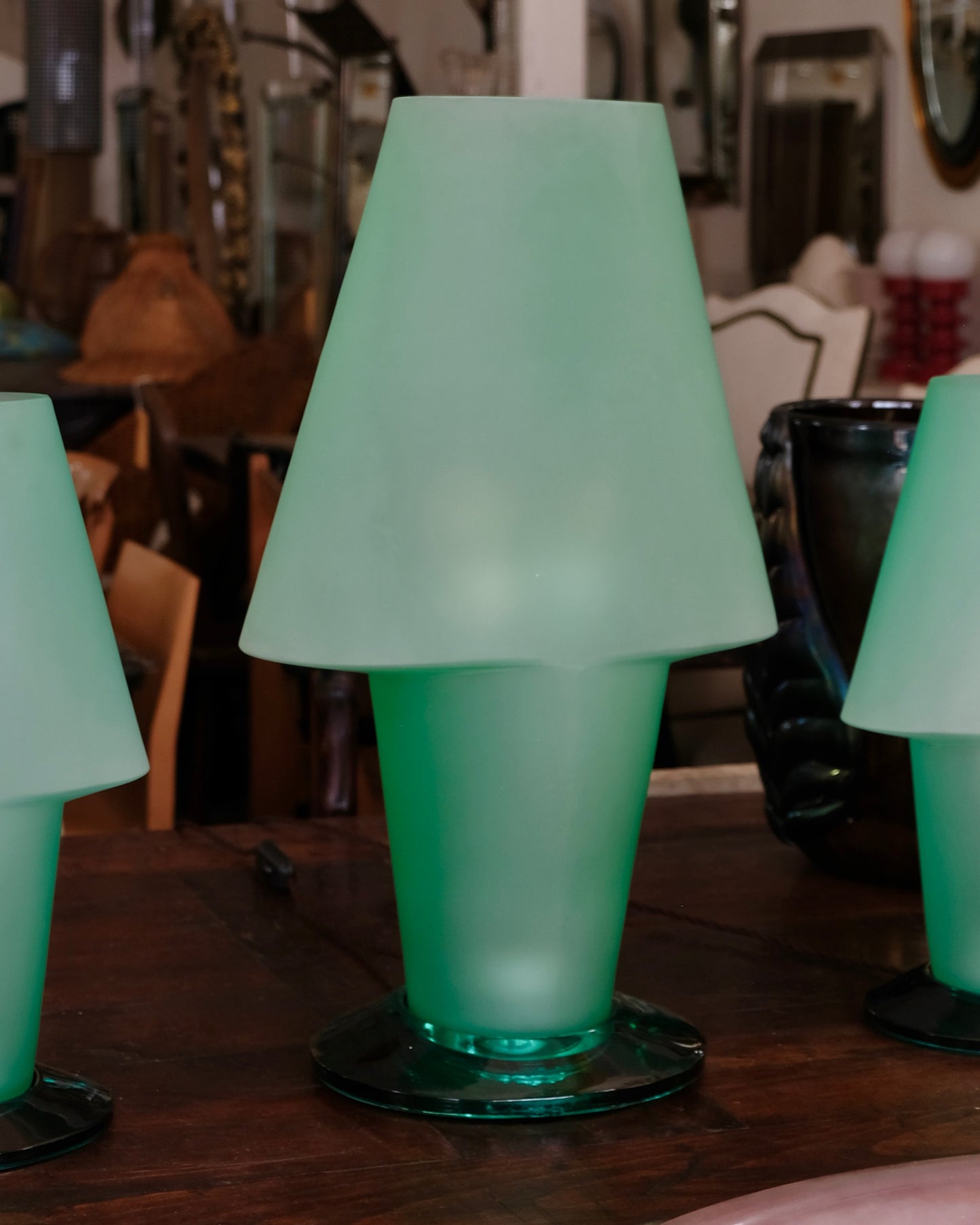LARGE GREEN SINGLE MURANO GLASS TABLE LAMP