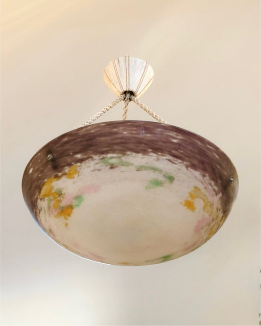 MULTICOLOURED DISH PENDANT w. ROPE MOUNT
