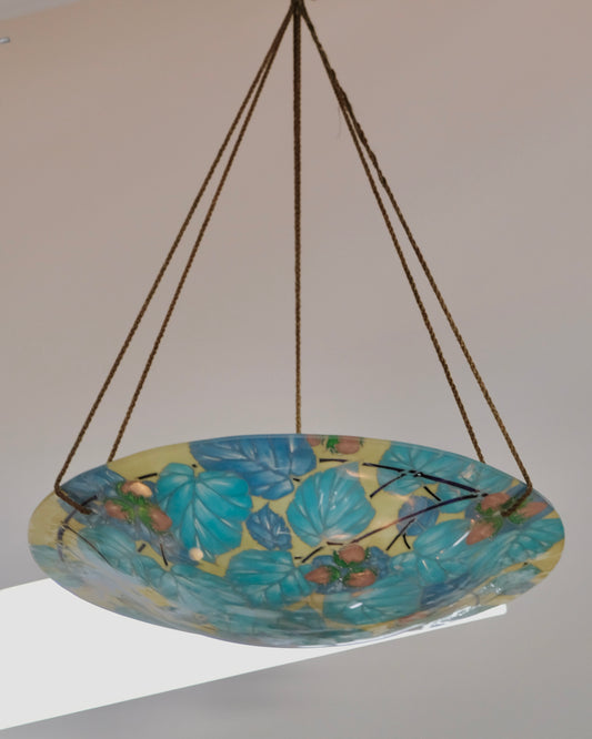 ART DECO HAND PAINTED FLORAL PENDENT LIGHT