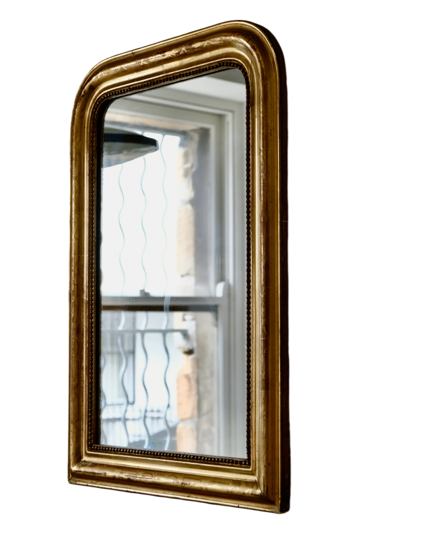 LOUIS PHILIPPE GILTWOOD MIRROR w. WOVEN CROSS DETAIL