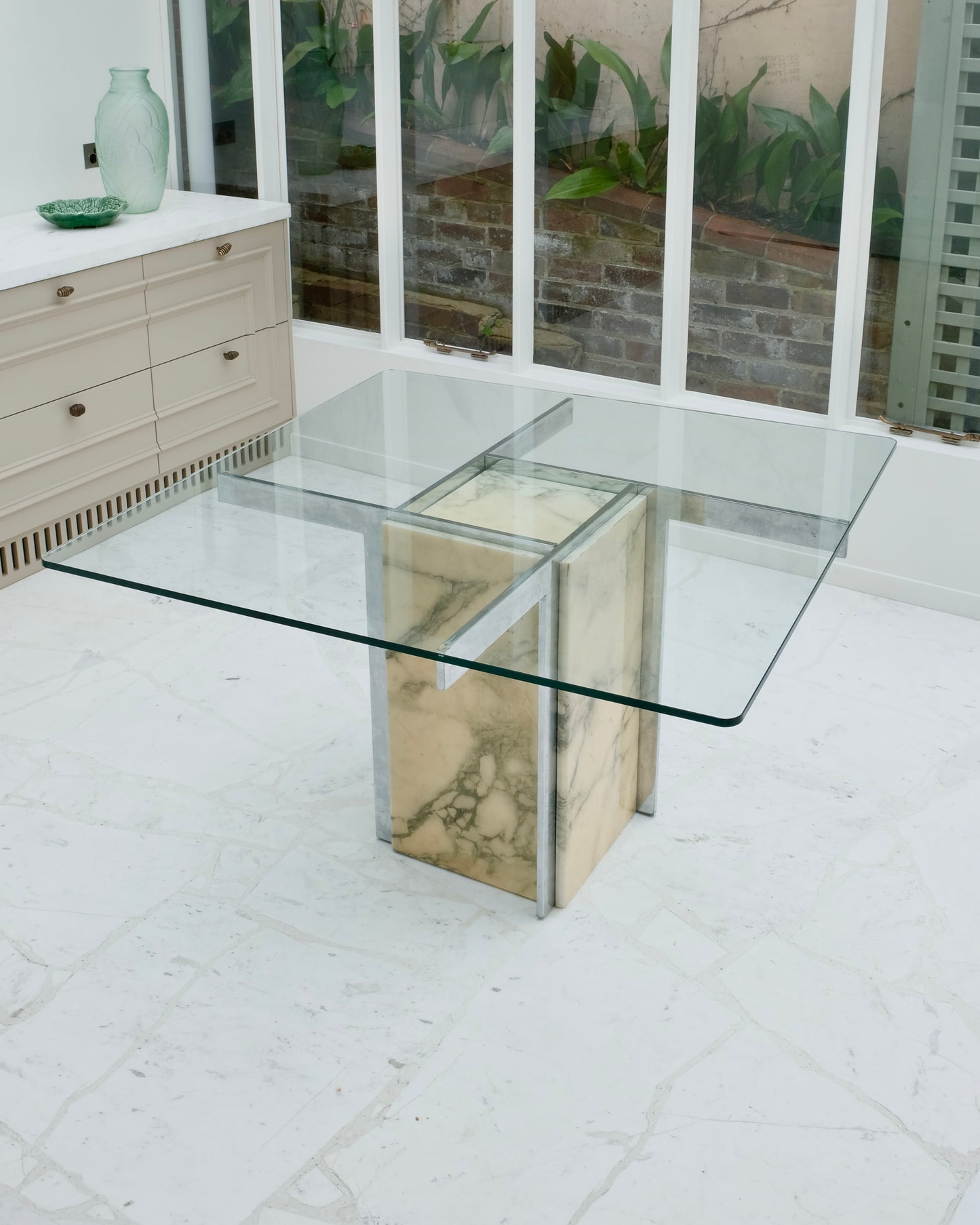 MARBLE & CHROME CROSS BASE DINING TABLE – Tamsin Johnson