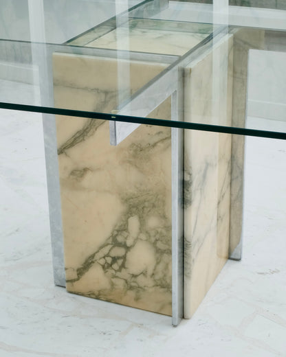 MARBLE & CHROME CROSS BASE DINING TABLE