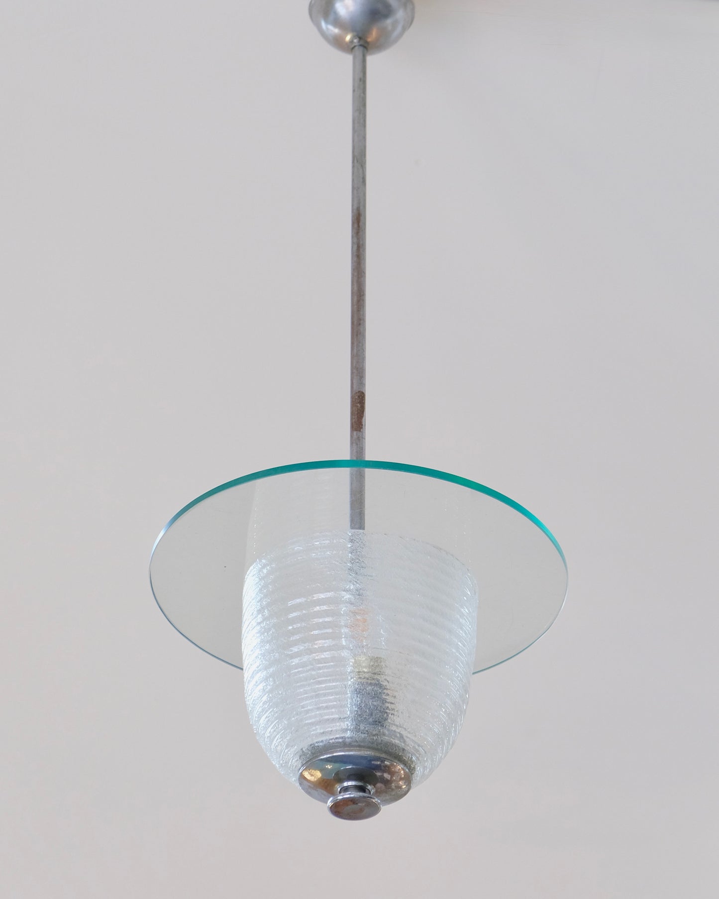SEEDED MURANO GLASS SAUCER PENDANT w. GREEN GLASS SHADE