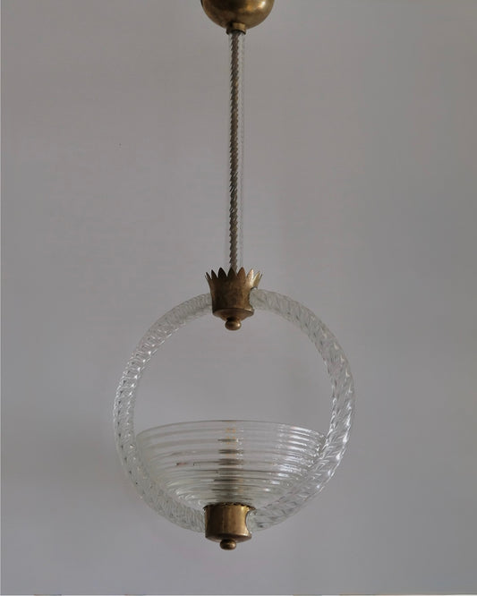 MURANO GLASS PENDANT w. SCALLOPED BRASS DETAIL