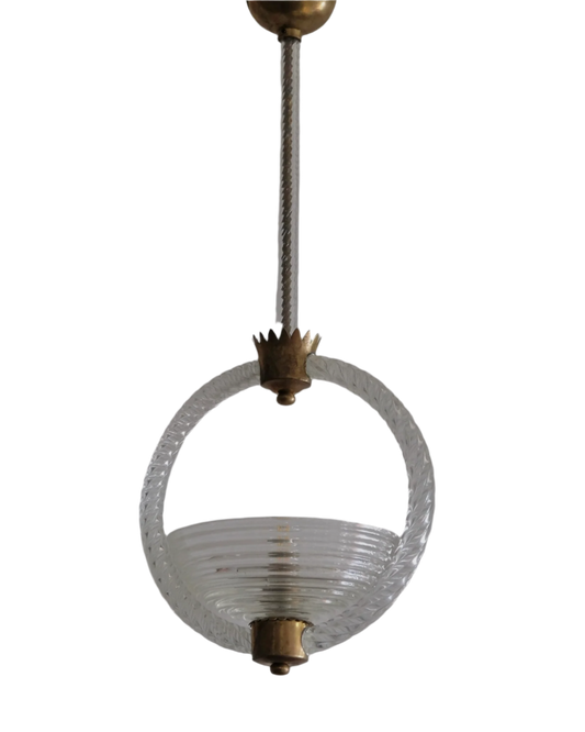 MURANO GLASS PENDANT w. SCALLOPED BRASS DETAIL