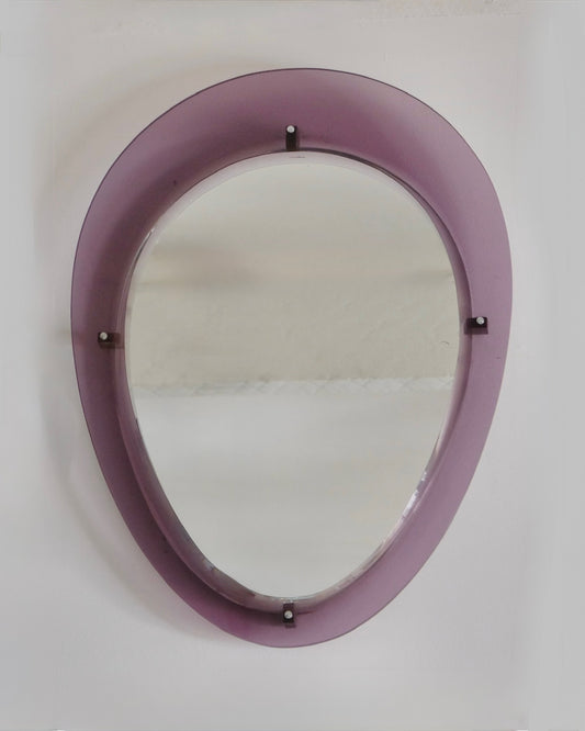 LILAC FRAMED ART GLASS OVAL MIRROR