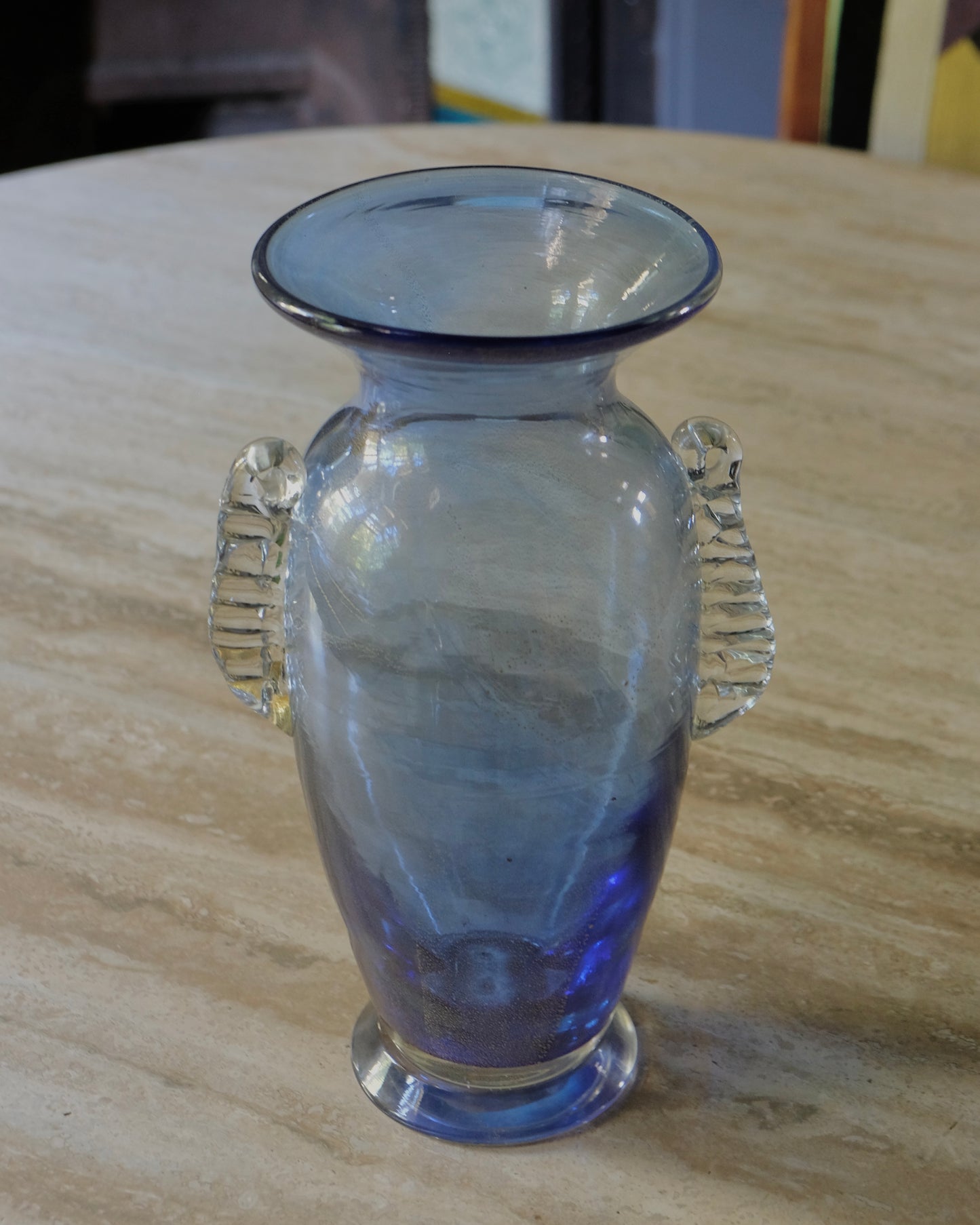SCALLOP BLUE VASE w. AMBER WASH